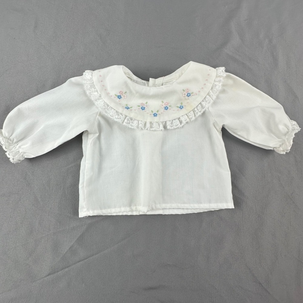 Vintage Baby Blouse 3-6mo Lace Collar Floral Embroidery‎ White Heirloom Top